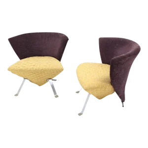 Saporiti Italian Mid Century Modern Fan Back Two Tone Lounge Chairs MINT - A Pair