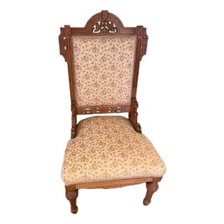 Antique Eastlake Cushioned Chair Seat Carved Wood For Sale