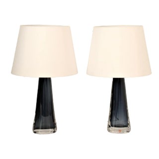 Blue Doublecoated Glass Table Lamps by Carl Fagerlund for Orrefors, 1950s, Set of 2 For Sale