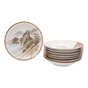 Circa 1950 Kutani Hand-Painted Soup Bowls, Japan- Set of 8