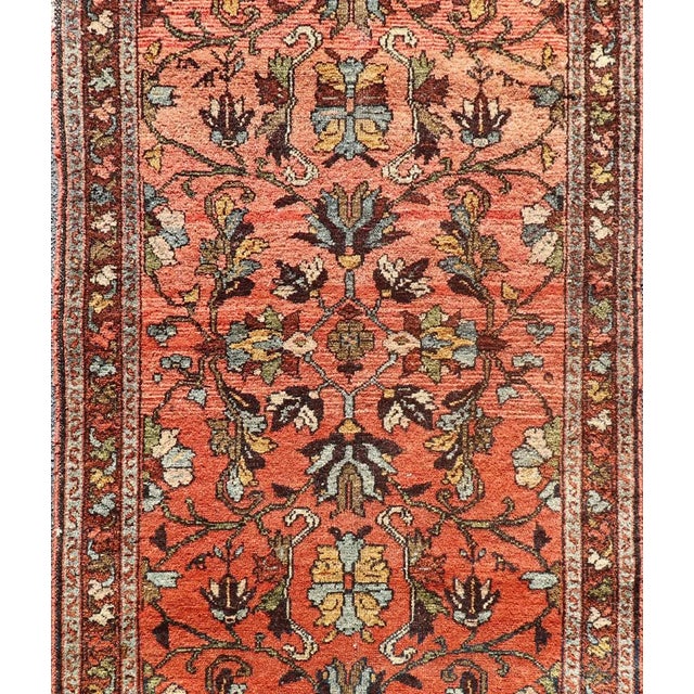 Antique Persian Hamadan Carpet With Floral Designs in Soft Orange Red and Brown For Sale - Image 4 of 13