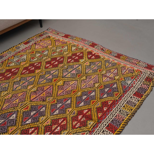 1970s Vintage Handmade Wool Cotton Turkish Yellow Gold Runner Rug For Sale - Image 4 of 11