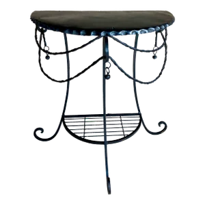 Circa 1970 Rustic European-Inspired Demilune Wrought Iron & Steel Accent Table