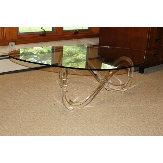 Mid-Century Modern Shlomi Haziza Coffee Table With Lucite Acrylic & Glass Post For Sale - Image 3 of 11