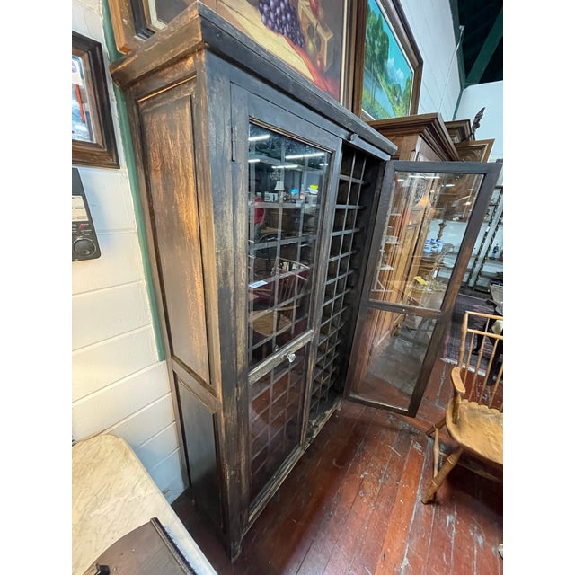 Rustic Mid 20th Century Rustic English Tudor Revival Glazed Bookcase Cabinet For Sale - Image 3 of 6