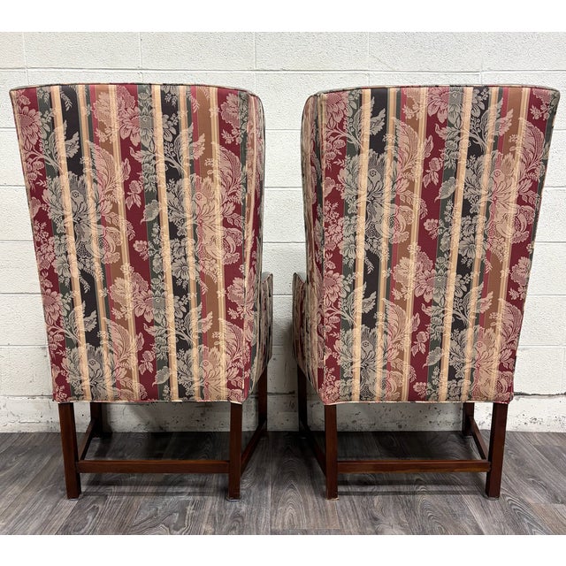 Vintage Georgian Style Transitional Style High Back Wingback Accent Chairs For Sale - Image 9 of 13
