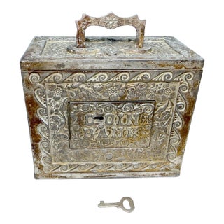 Large Antique j.e. Stevens Kodak Cast Iron Ornate Coin Still Safe With Key For Sale