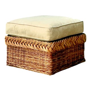 Vintage Braided Rattan Ottoman For Sale