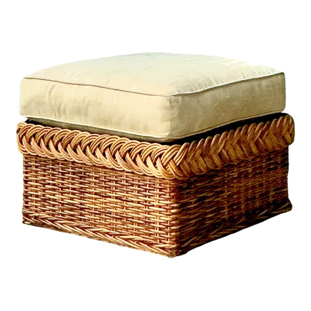 Vintage Braided Rattan Ottoman For Sale
