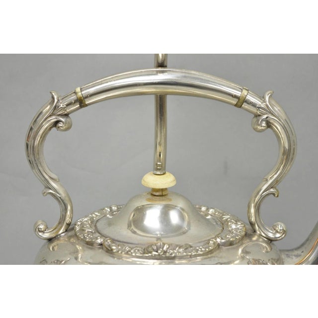 Metal Antique Victorian Cheltenham Converted Silver Plated Tea Kettle Table Lamp For Sale - Image 7 of 18