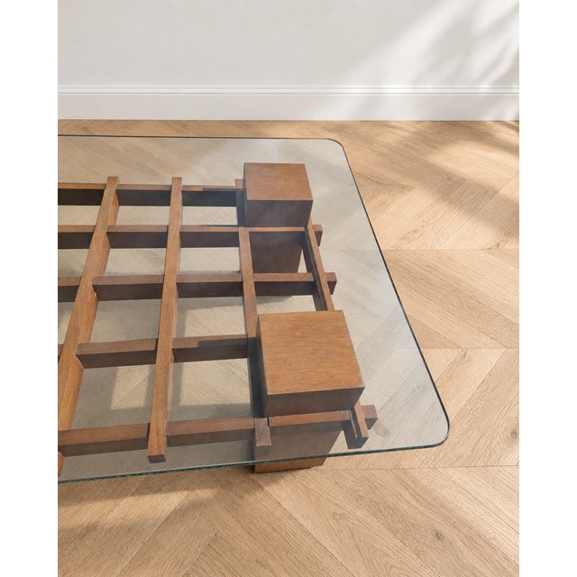 Mid-Century Modern Italian Wood and Glass Coffee Table, 1970s For Sale - Image 4 of 11