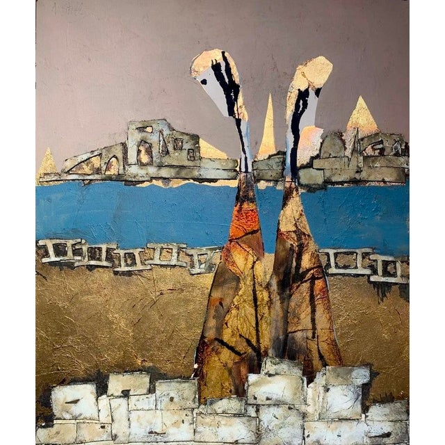 A modest, intimate canvas in which the gold leaf ground itself becomes the beach, standing in for sun warmed sand beneath...