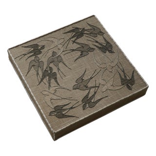 Mid-20th Century Ceiling Lamp with Embroidered Fabric Shade with Swallow Motif, 1950s For Sale