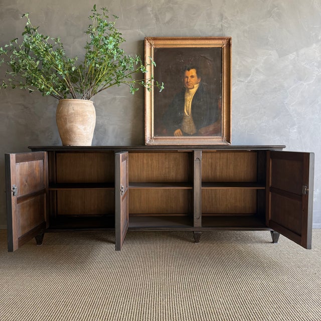 Rustic European Vintage Style Black Painted Solid Wood 3 Door Cabinet With Working Locking Keys For Sale - Image 3 of 7