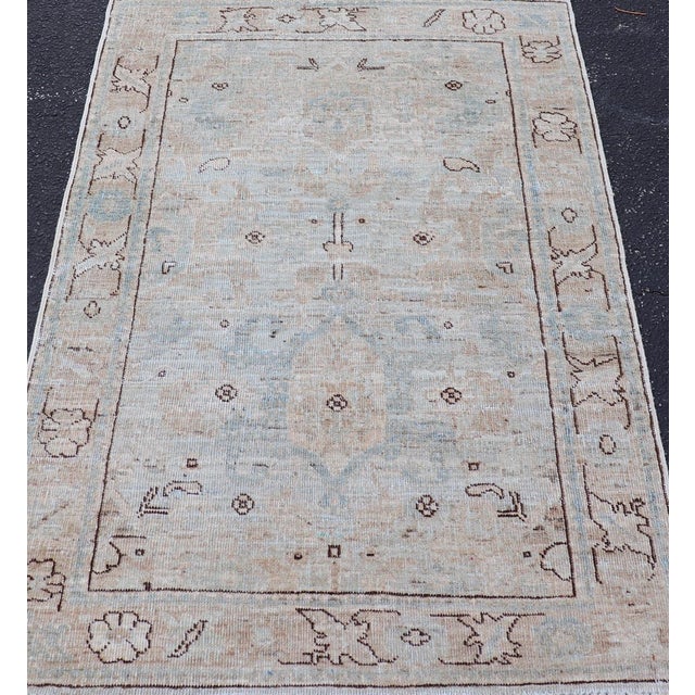 Modern Oushak Rug With Soft Sky Blue and Warm Sand Tones 2'6 X 4'1 For Sale - Image 9 of 11
