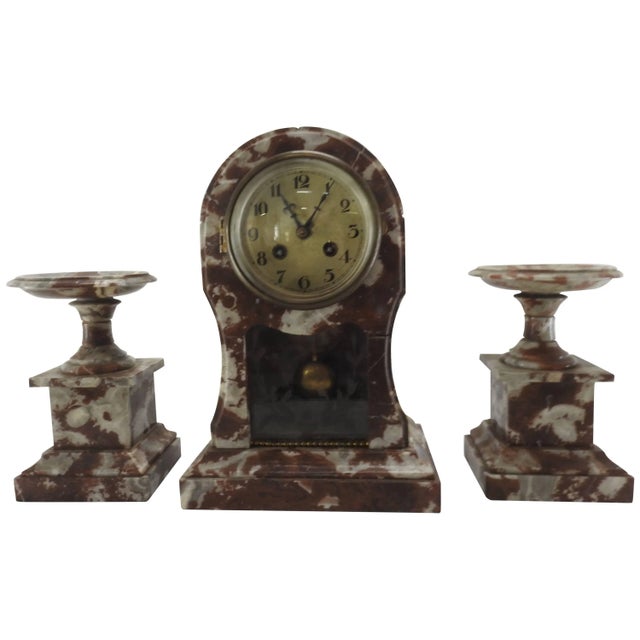 French Marble Clock and Pair of Pedestals For Sale - Image 9 of 9