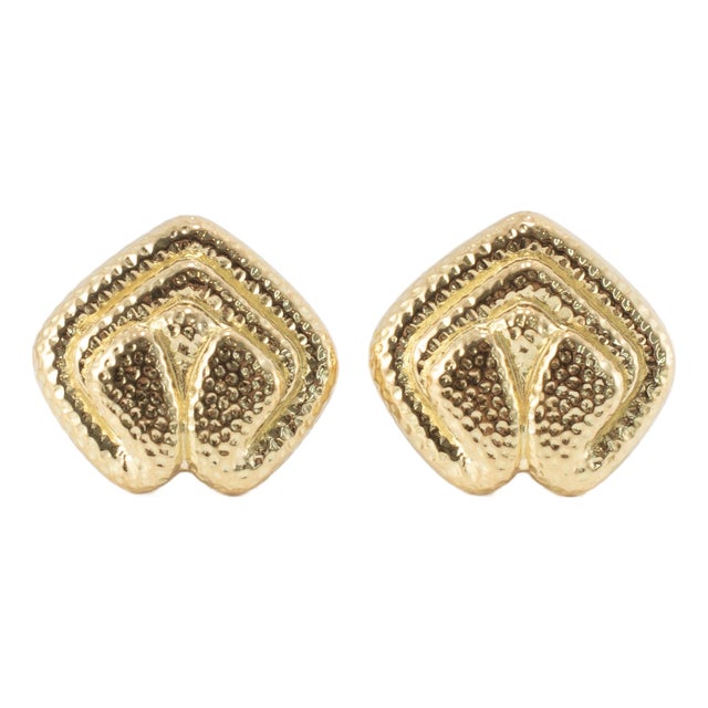 Vintage David Webb 18k Yellow Gold Hammered Clip on Earrings, A Pair For Sale