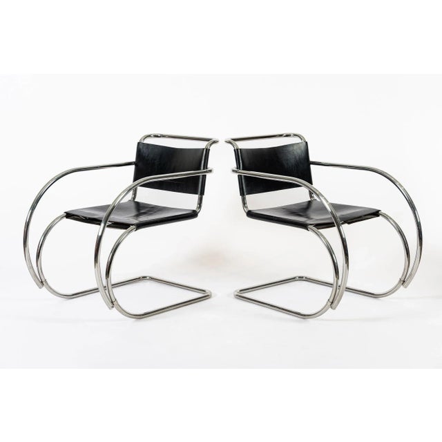 Bauhaus Mr 20 Black Leather Arm Chairs by Mies Van Der Rohe for Knoll, 1979 For Sale In Detroit - Image 6 of 13