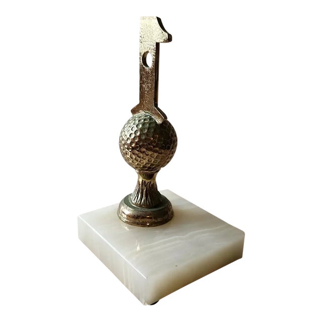 1962 Golf Hole in One Trophy Alabaster Stone Base Paperweight For Sale