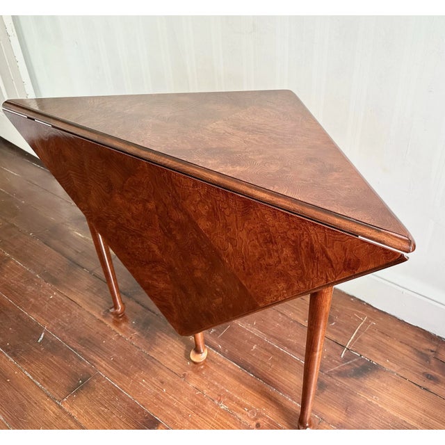 Heckman Burlwood Drop-Leaf Handkerchief Corner Table For Sale - Image 10 of 12