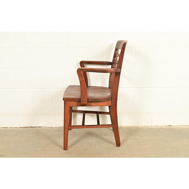 Antique Arts & Crafts Carved Walnut Banker's Chair, Circa 1920s For Sale - Image 10 of 12