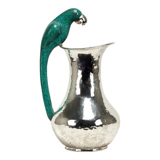 Late 20th Century Large Mid Century Los Castillos Silver on Copper Pitcher With a Parrot Handle For Sale
