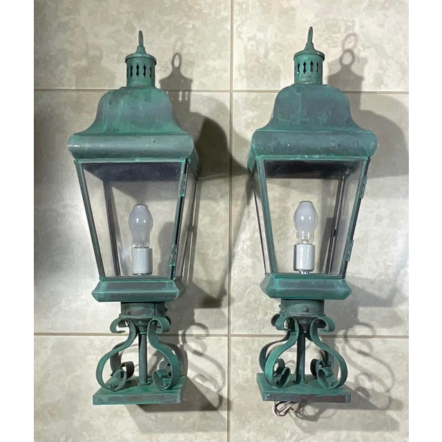 Pair of Vintage Solid Brass Post Lanterns. 27”h X 8”.5 X 8”.5 For Sale - Image 14 of 16