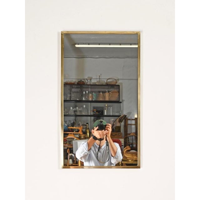 Large Mid-Century Modern Italian Brass Rectangular Wall Mirror, Italy, 1950s For Sale - Image 9 of 12