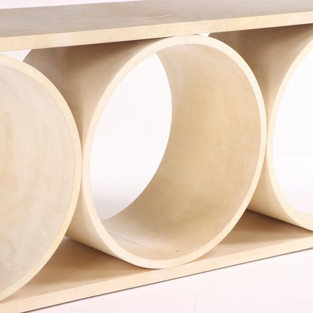 Jean-Michel Frank Parchment-Covered Console Table With Circular Motif, in the Manner of Jean-Michel Frank. For Sale - Image 4 of 4