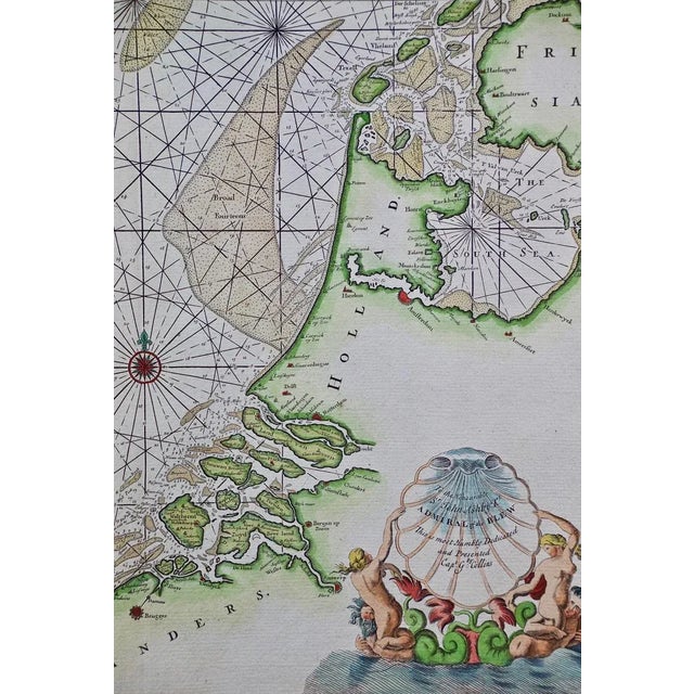Flanders, Holland & Norfolk: Hand-Colored 17th Century Sea Chart by Collins For Sale - Image 4 of 7
