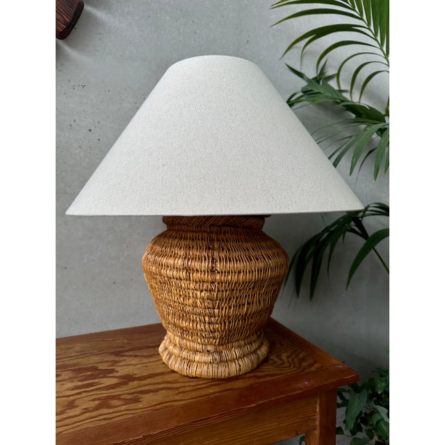 Wood Vintage Table Lamp in Rattan, 1970s For Sale - Image 7 of 10