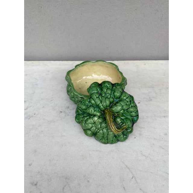 19th Century Portuguese Majolica Pumpkin Mustard Pot signed A.Cunha Caldas da Rainha.