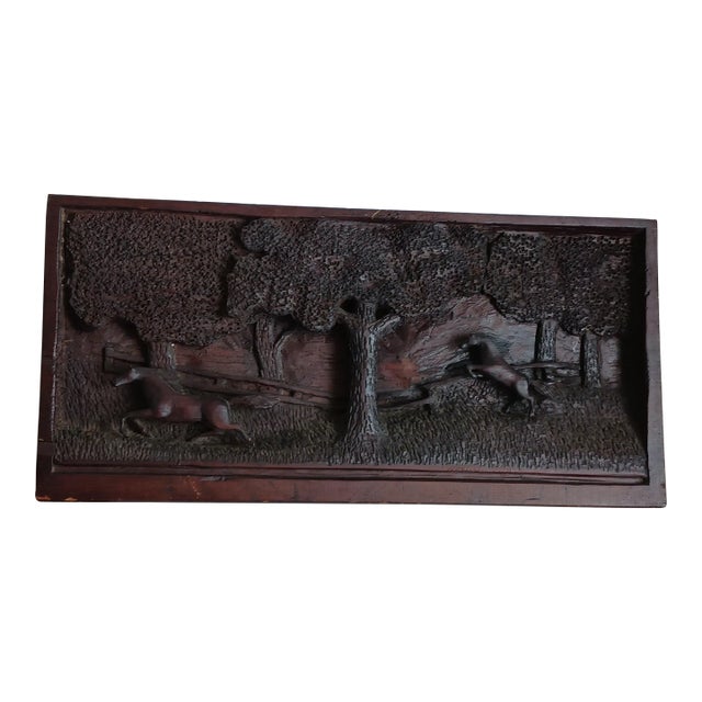 Vintage Horse Jumping Hand Carved Wooden Wall Plaque in Relief. Carved from a single block of wood and coming from a...
