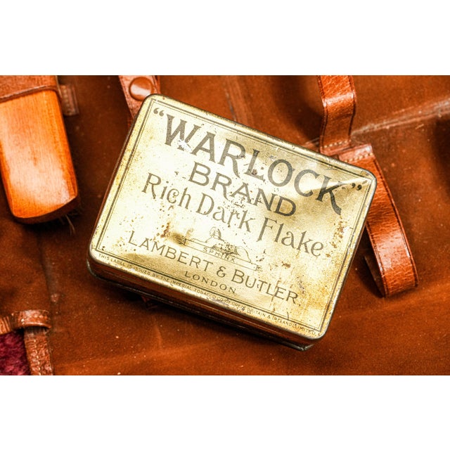 Stately English Antique Leather Suede Case With Tins Home Decor Prop For Sale - Image 11 of 16