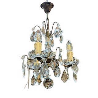 Early 20th Century Three-Light Chandelier in Bronze and Cut Crystal For Sale