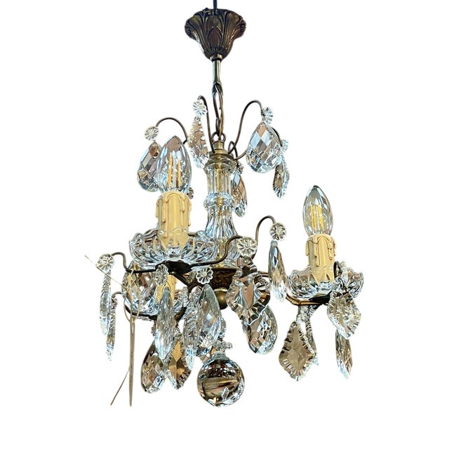 Early 20th Century Three-Light Chandelier in Bronze and Cut Crystal For Sale