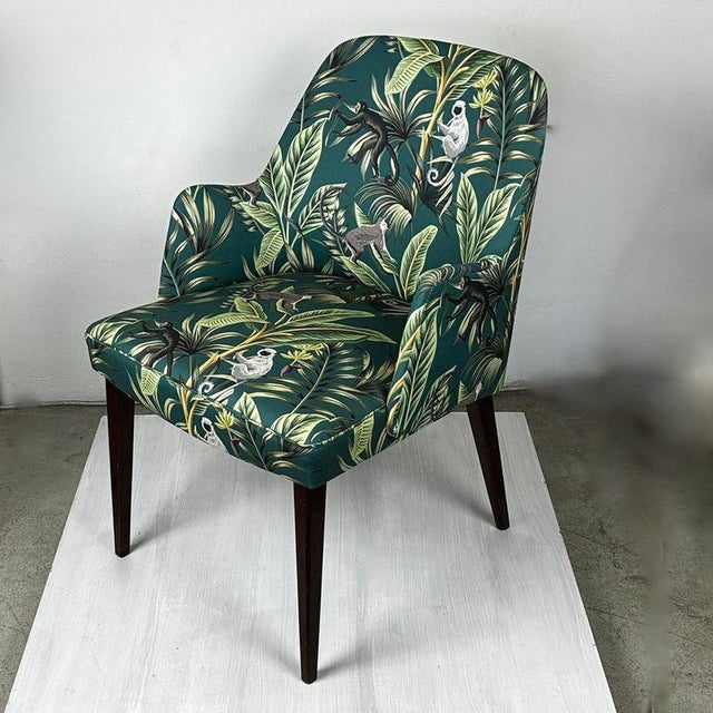 Mid-Century Armchair with Green Ape-Patterned Fabric from Thonet, Austria, 1950s For Sale - Image 11 of 14