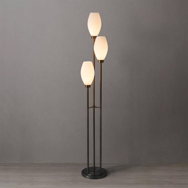 Willows Accent Floor Lamp, Matte Black, Opal Glass, Foot Dimmer For Sale In Los Angeles - Image 6 of 8