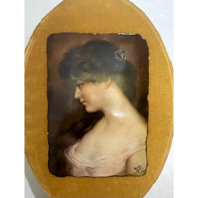Brown Antique Late 19th Century Portrait of Lady Signed, Dated 1898, Oil on Canvas, Framed Convex Glass For Sale - Image 8 of 9