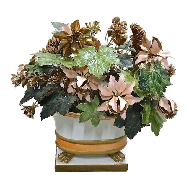 Vintage Porcelain & Enamel Tole Floral Bouquet For Sale