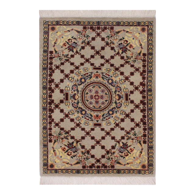 Shabby Chic Pak-Persian Taupe/Yellow Wool Rug - 2'1'' X 3'2'' For Sale