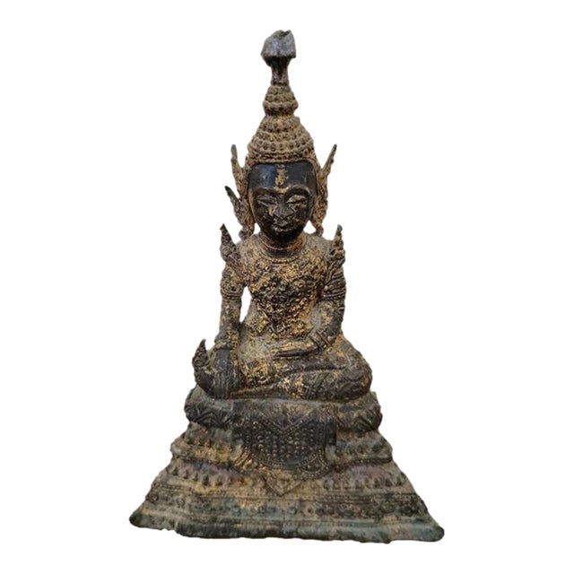Antique Bronze Gilt Thai Rattanakosin Buddha From Thailand For Sale