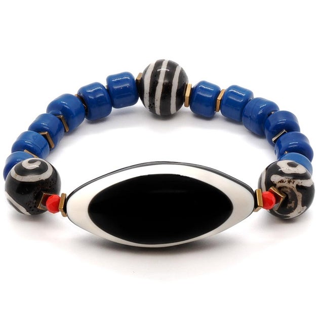 Glass Third Eye Chunky Blue Tibetan Beaded Bracelet For Sale - Image 7 of 8