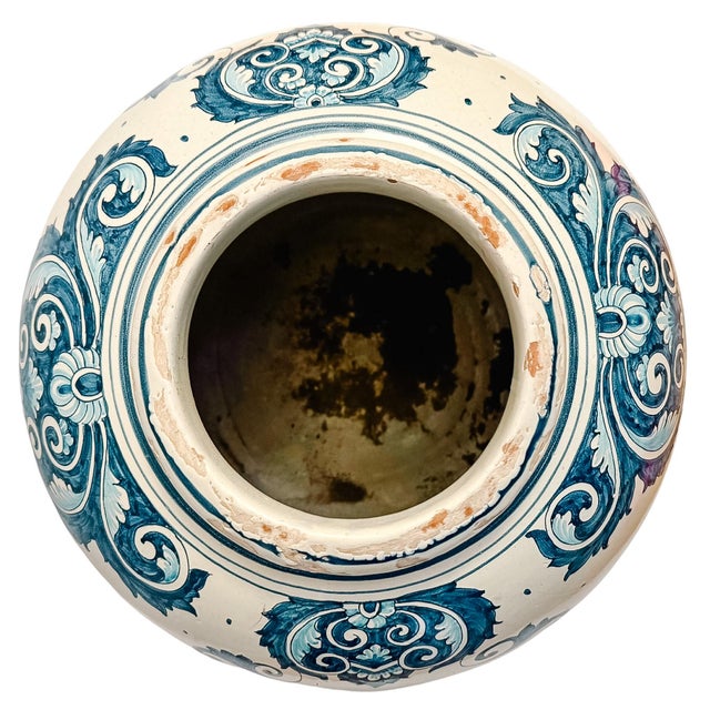 Mid 20th Century Grand-Scale Italian Renaissance Revival Majolica Hand-Painted Terracotta Ginger Jars For Sale In San Diego - Image 6 of 14