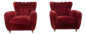 Armchairs in Burgundy Velvet, 1940, Set of 2