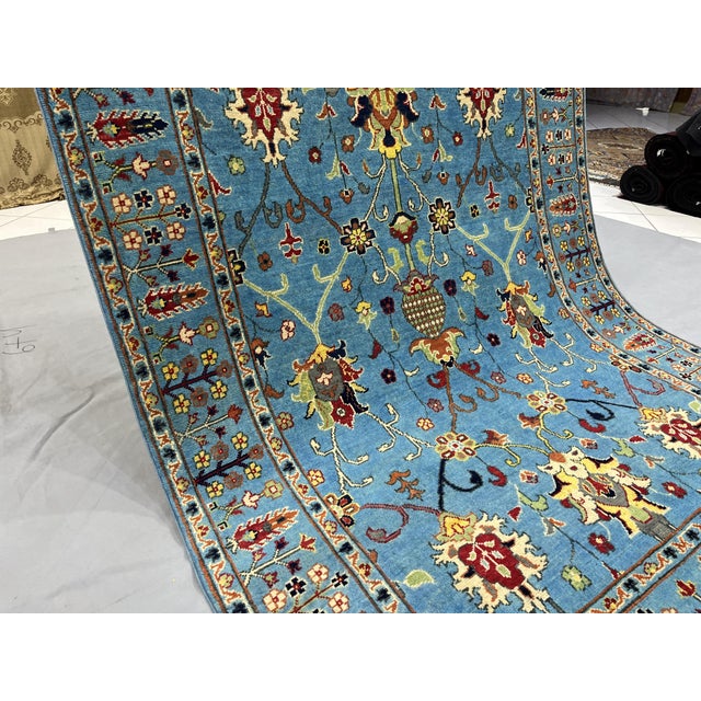 Textile Sky Blue Persian Style Floral Area Rug With Botanical Border, 4'9" X 6'3" For Sale - Image 7 of 14