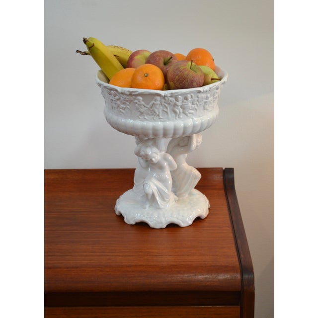 Neoclassical White Glazed Ceramic Fruit Compote, Portugal, 1970s For Sale - Image 10 of 11