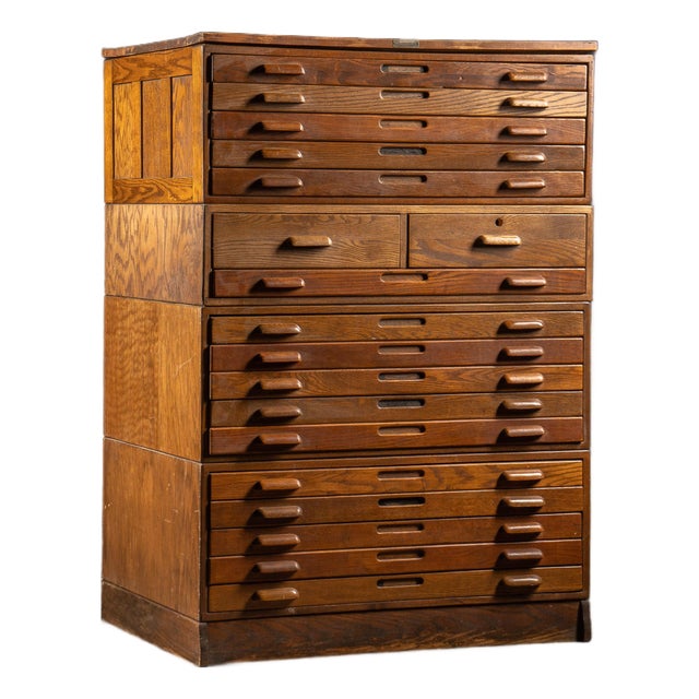 Industrial Antique Four Section Flat File by Hamilton For Sale