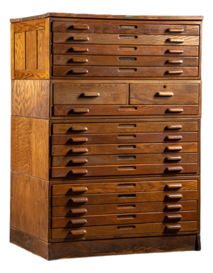 Industrial Antique Four Section Flat File by Hamilton