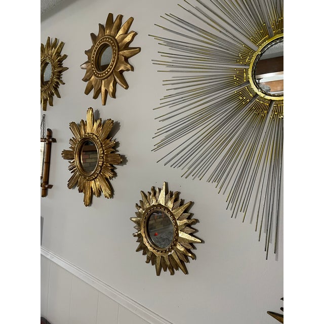 Vintage Bright Gold 13" Sunburst Wall Accent Mirror For Sale - Image 17 of 17